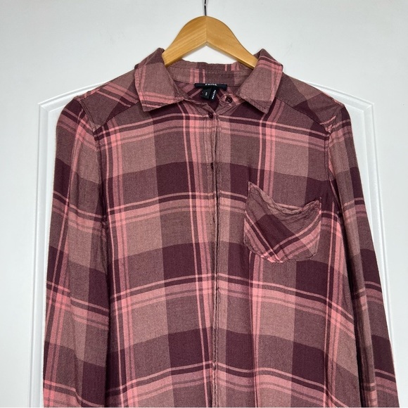 Paige cranberry/pink plaid button down top size small - Picture 2 of 6